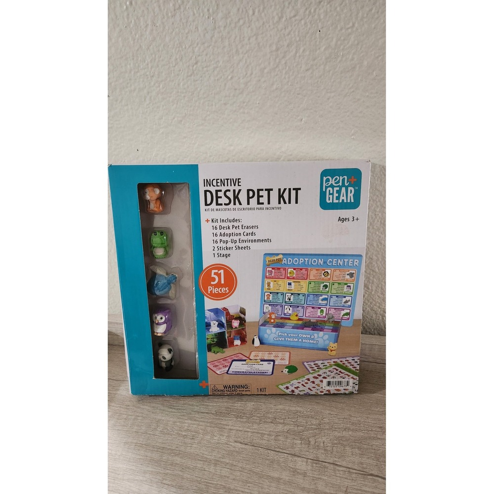 Pen+Gear Incentive Desk Pet Kit 51 Pieces Erasers Adoption Cards Stickers Stage